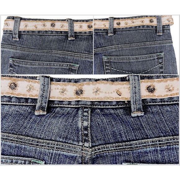 Elie Tahari Selvedge Denim with Cream Beaded Sash Belt Bootcut Jeans— SZ 12 EUC - Picture 10 of 11